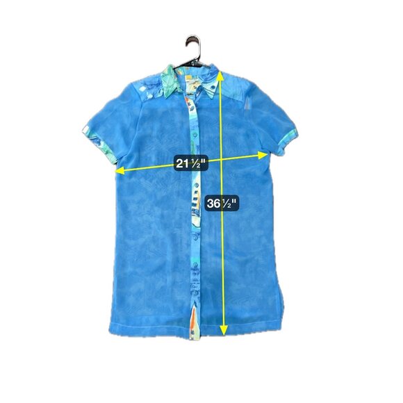 Vintage Sea Suns Sheer Button Down Blouse Blue Artistic Trim Sz PM Made In USA - Picture 7 of 10
